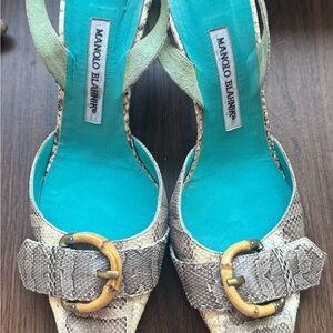 Manolo Blahnik Snakeskin Heels - Cream and Tan